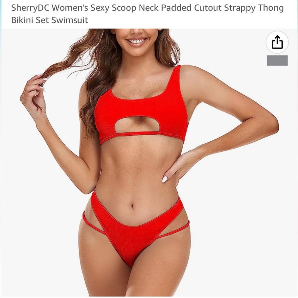Red cutout thong bikini